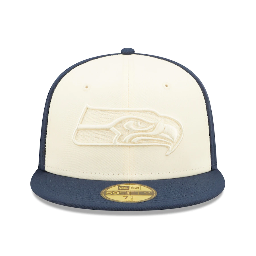 New Era Seattle Seahawks Cream/Navy Tonal Super Bowl XLVIII Side Patch 59FIFTY Fitted Hat