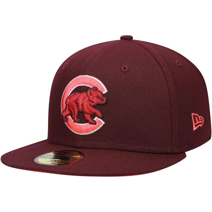 New Era Chicago Cubs Wrigley Field Maroon Color Fam Lava Red Undervisor 59FIFTY Fitted Hat