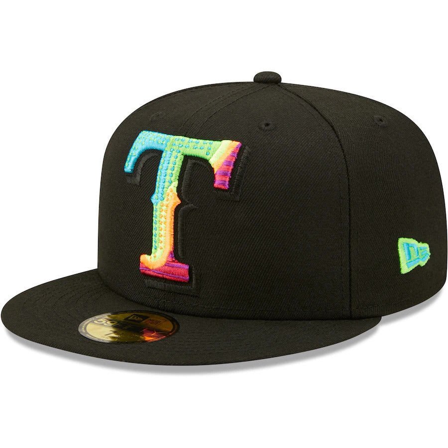 New Era Black Texas Rangers Neon Fill 59FIFTY Fitted Hat