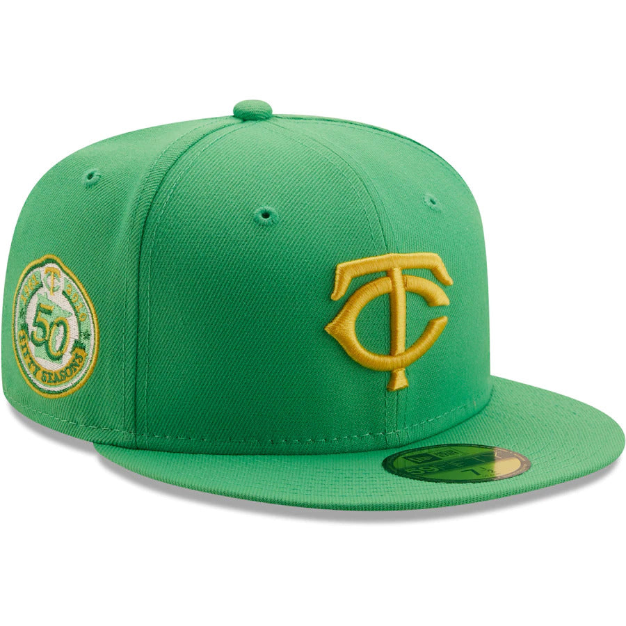 New Era Kelly Green Minnesota Twins 50th Anniversary Side Patch Yellow Undervisor 59FIFTY Fitted Hat