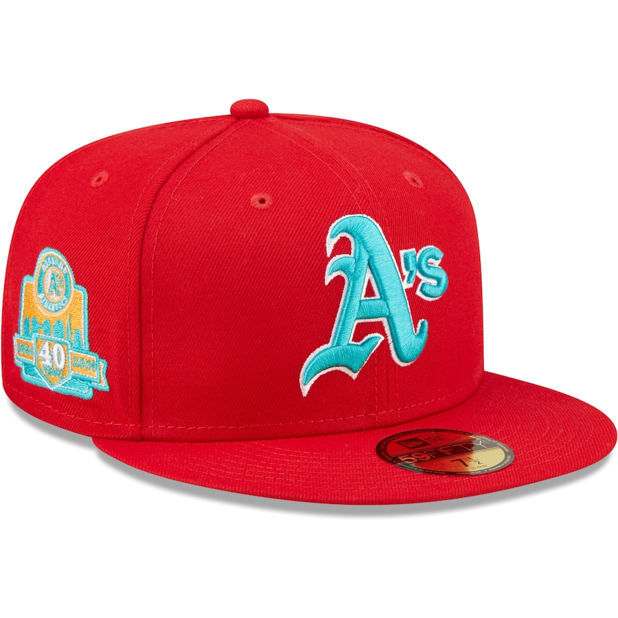 New Era Oakland Athletics 40th Anniversary Scarlet/Teal Undervisor 2022 59FIFTY Fitted Hat