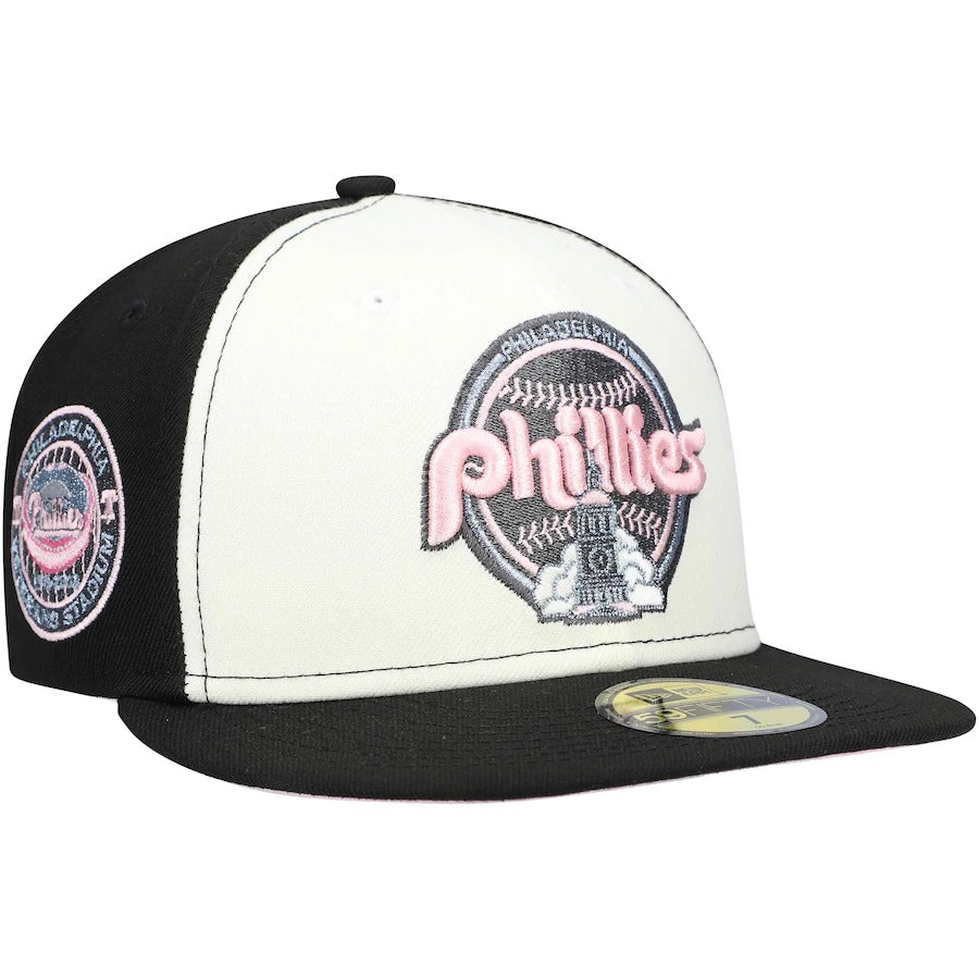 New Era Philadelphia Phillies Cream/Black Veterans Stadium Pink Undervisor 59FIFTY Fitted Hat