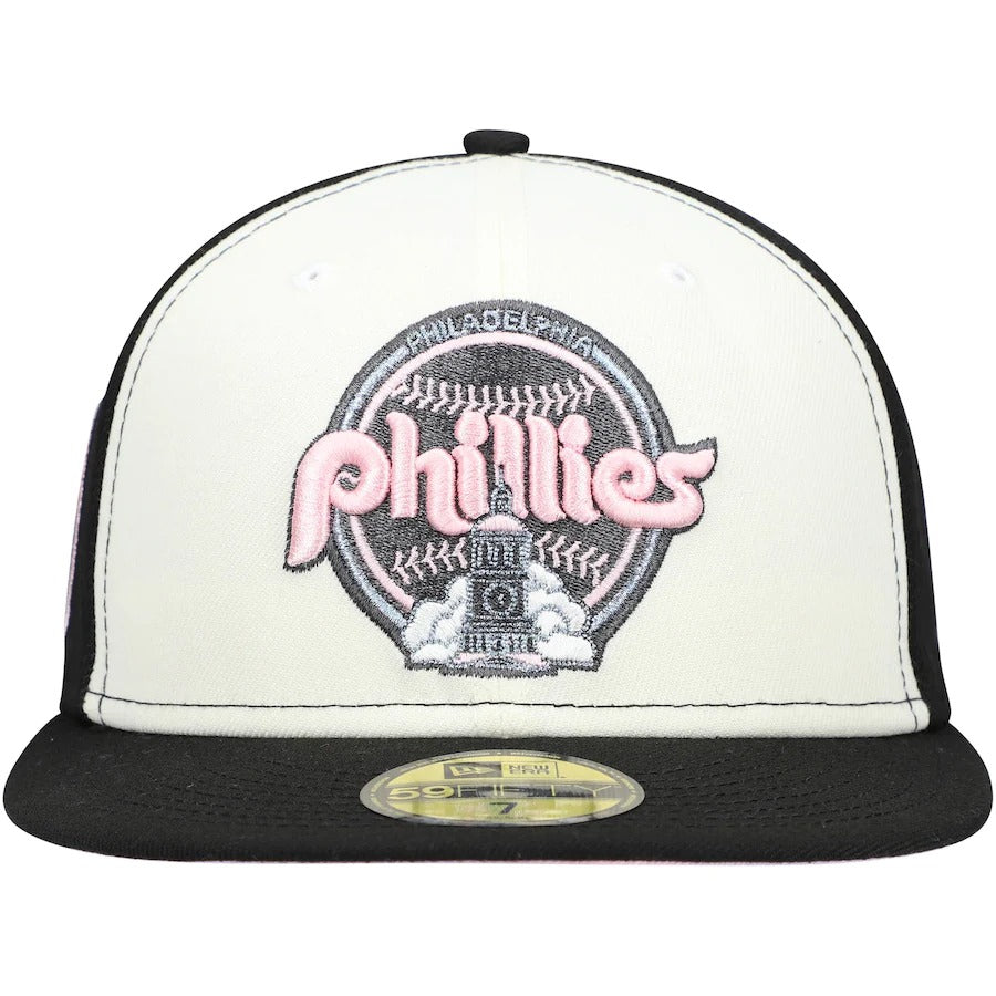 New Era Philadelphia Phillies Cream/Black Veterans Stadium Pink Undervisor 59FIFTY Fitted Hat