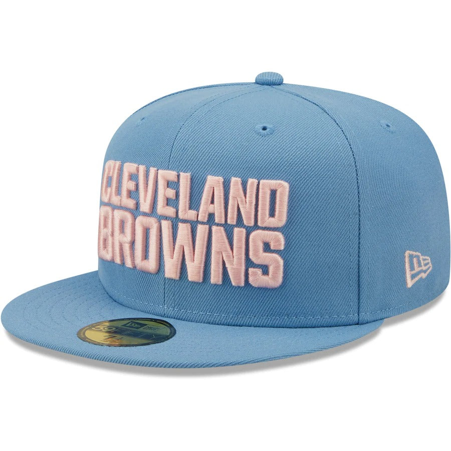 New Era Cleveland Browns Light Blue 75th Anniversary Pink Undervisor 59FIFTY Fitted Hat