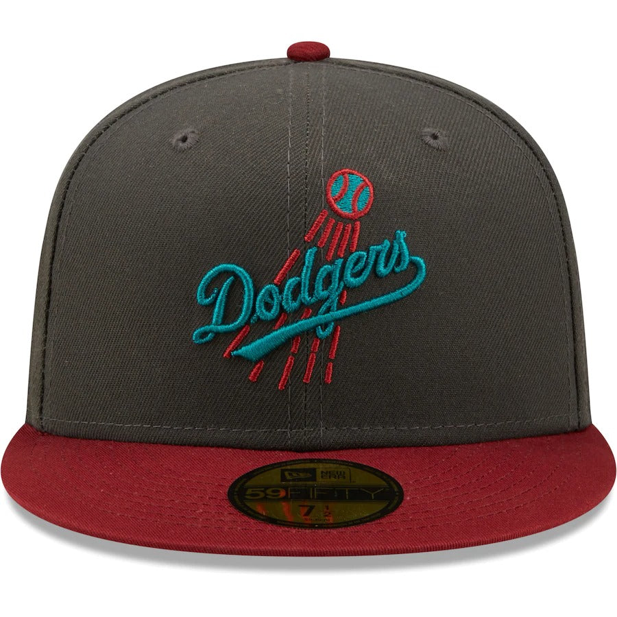 New Era Los Angeles Dodgers Graphite/Cardinal 100th Anniversary Titlewave 59FIFTY Fitted Hat