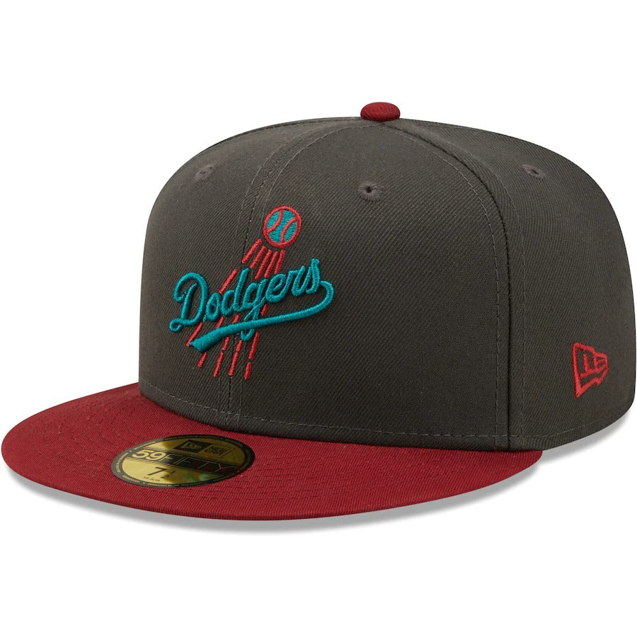 New Era Los Angeles Dodgers Graphite/Cardinal 100th Anniversary Titlewave 59FIFTY Fitted Hat