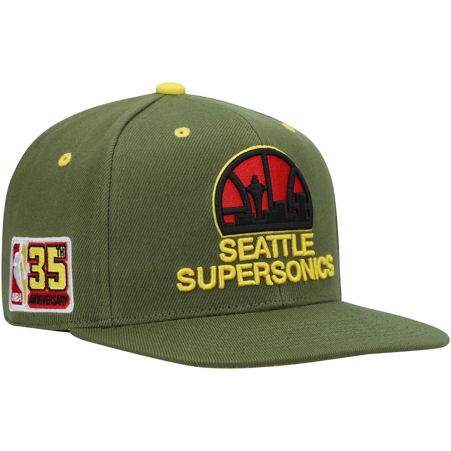 Mitchell & Ness x Lids Seattle SuperSonics Olive NBA 35th Anniversary Season Hardwood Classics Dusty Fitted Hat