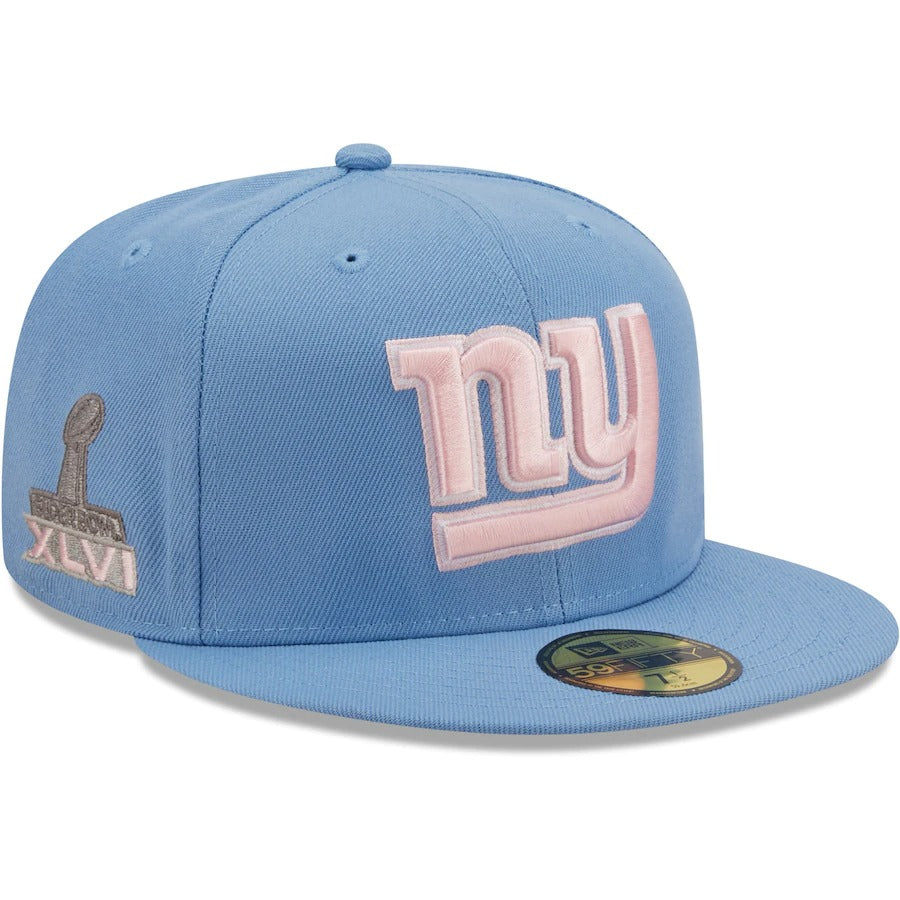New Era New York Giants Light Blue Super Bowl XLVI Pink Undervisor 59FIFTY Fitted Hat