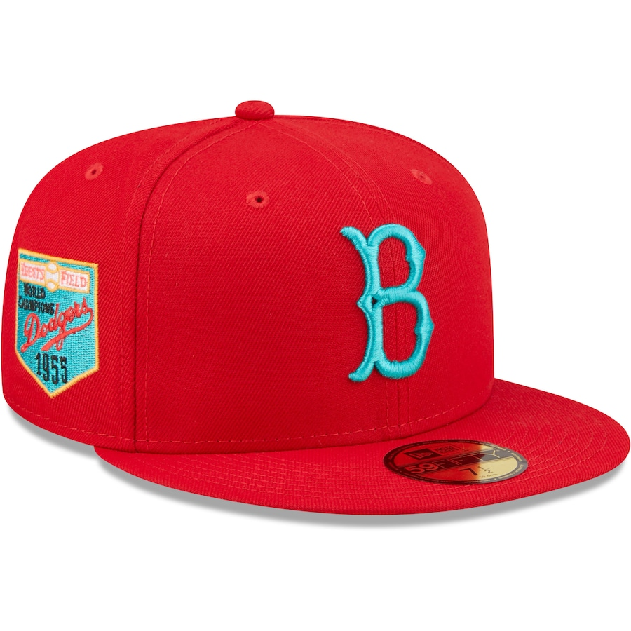 New Era Brooklyn Dodgers 1955 World Series Scarlet/Teal Undervisor 2022 59FIFTY Fitted Hat