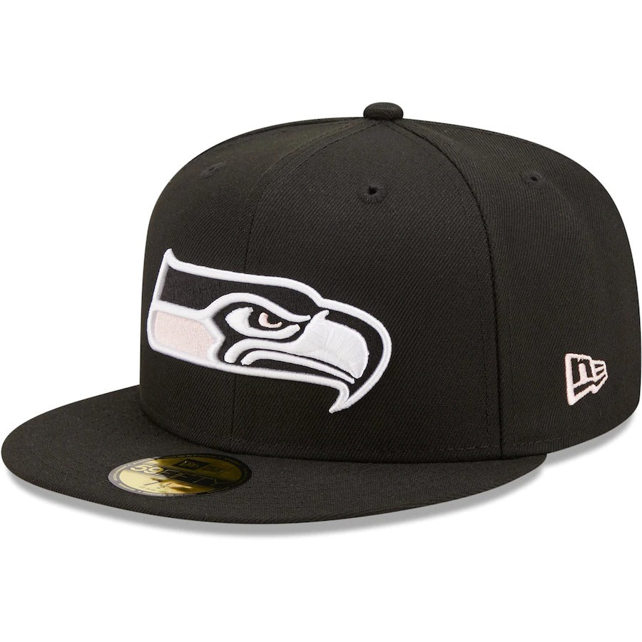 New Era Seattle Seahawks Black Super Bowl XL Pink Undervisor 59FIFTY Fitted Hat