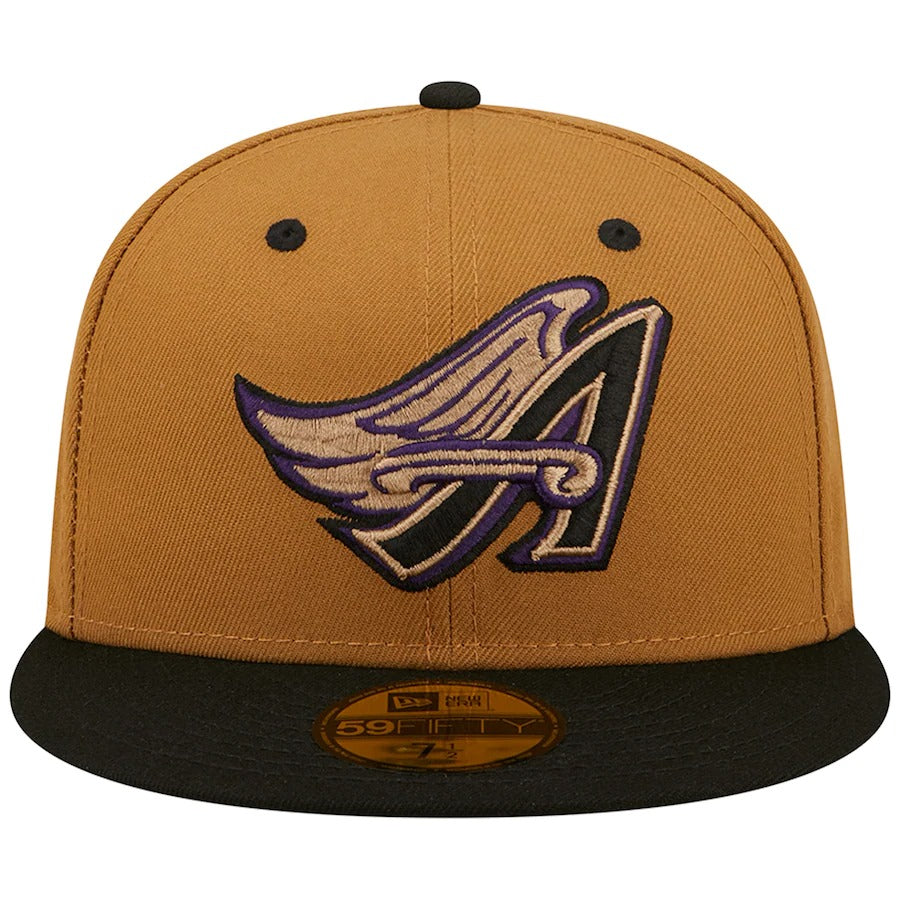 New Era Los Angeles Angels Tan 50th Anniversary Purple Undervisor 59FIFTY Fitted Hat