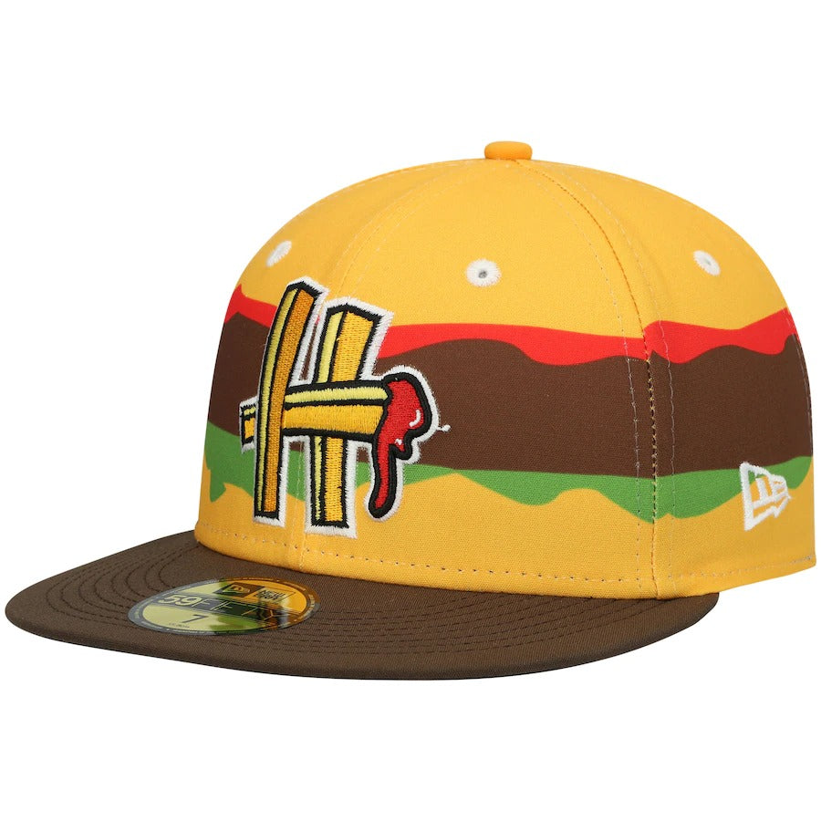 New Era Hartford Yard Goats Burger Theme Night 59FIFTY Fitted Hat - Gold