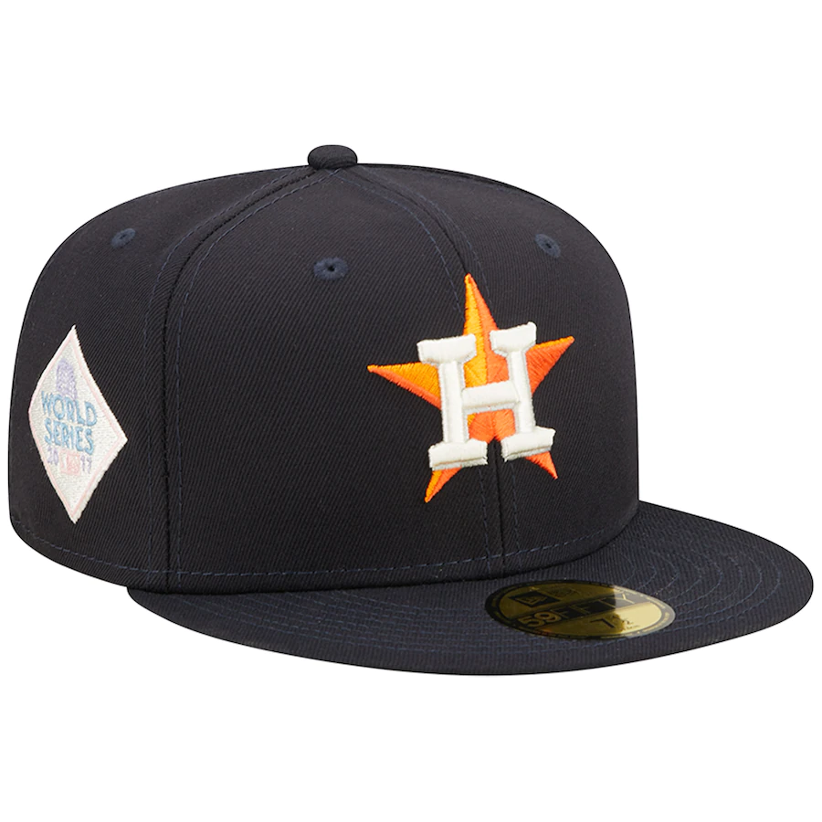 New Era Houston Astros Navy Pop Sweatband Undervisor 2017 MLB World Series Cooperstown Collection 59FIFTY Fitted Hat