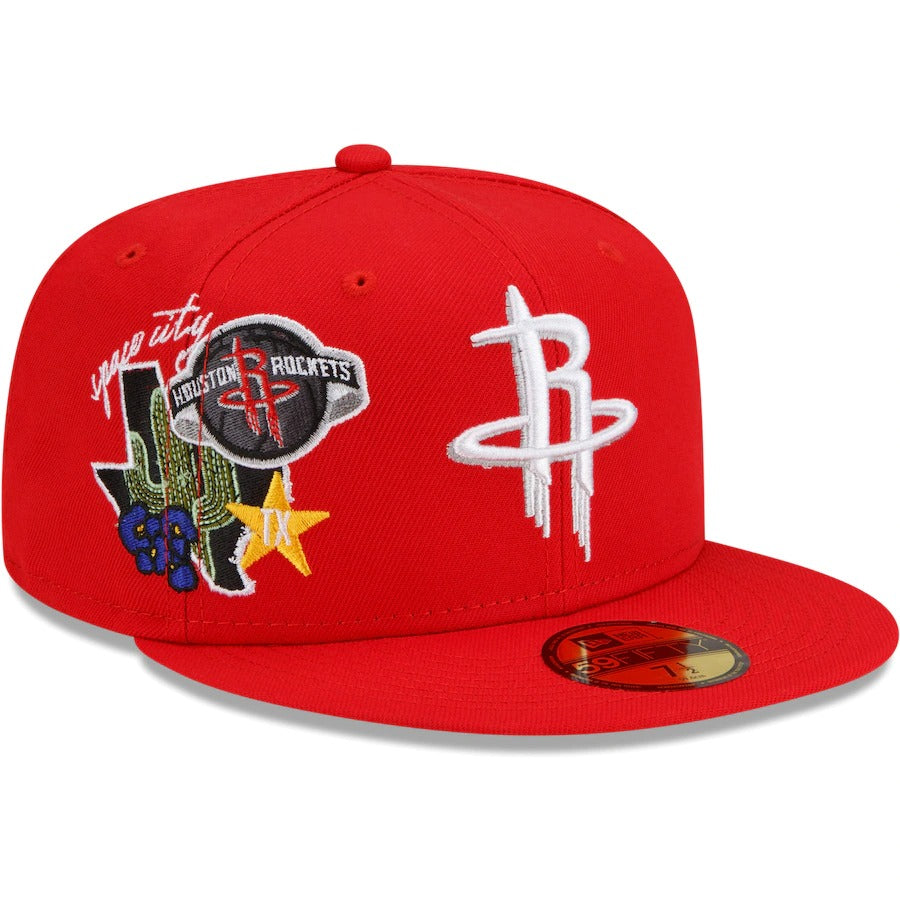 New Era Houston Rockets Red City Cluster 59FIFTY Fitted Hat