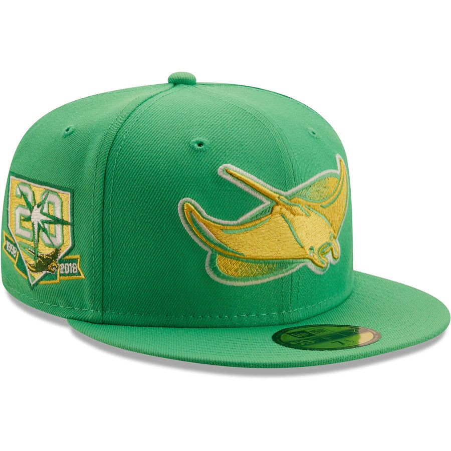 New Era Kelly Green Tampa Bay Rays Cooperstown Collection 20th Anniversary Side Patch Yellow Undervisor 59FIFTY Fitted Hat