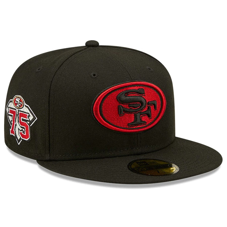 New Era San Francisco 49ers Black 75th Anniversary Alternate Side Patch 59FIFTY Fitted Hat