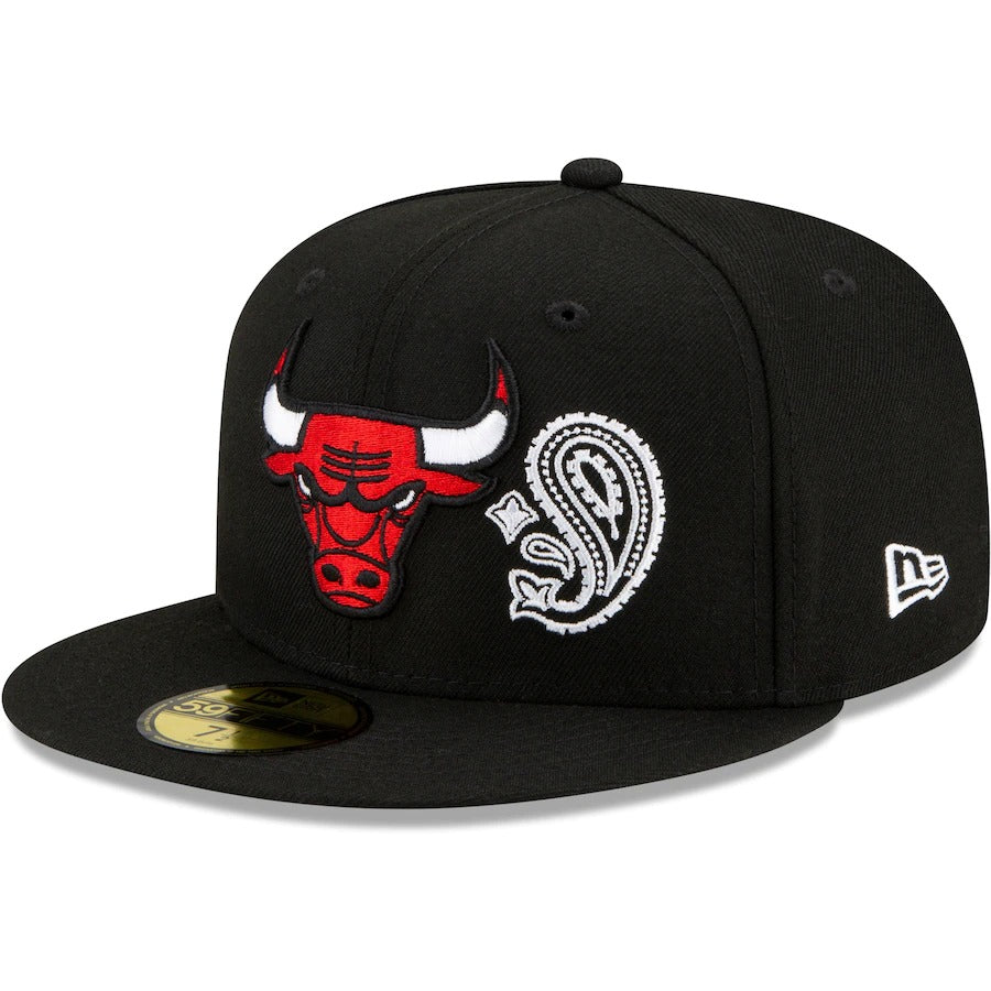 New Era Chicago Bulls Black Patchwork Under 59FIFTY Fitted Hat
