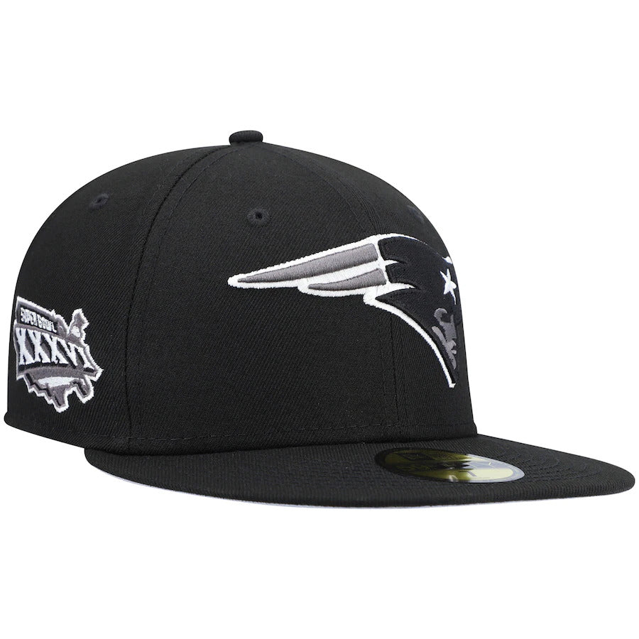 New Era Black New England Patriots Super Bowl Patch 59FIFTY Fitted Hat
