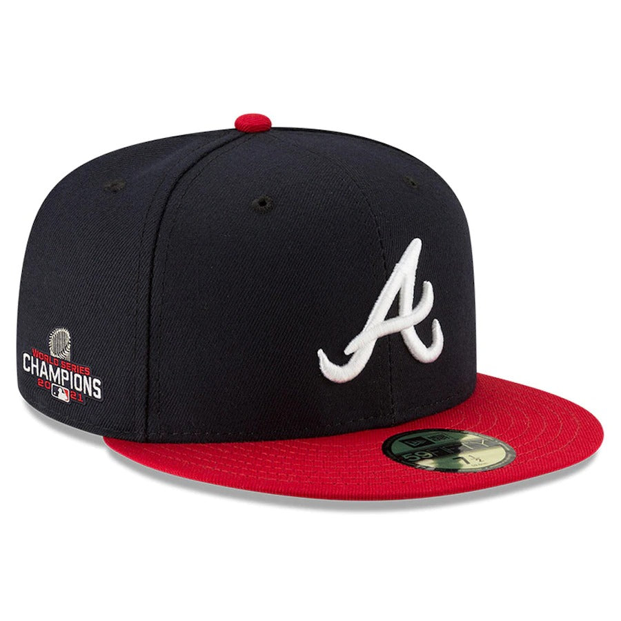 New Era Atlanta Braves Navy/Red 2021 World Series Champions Home Sidepatch 59FIFTY Fitted Hat