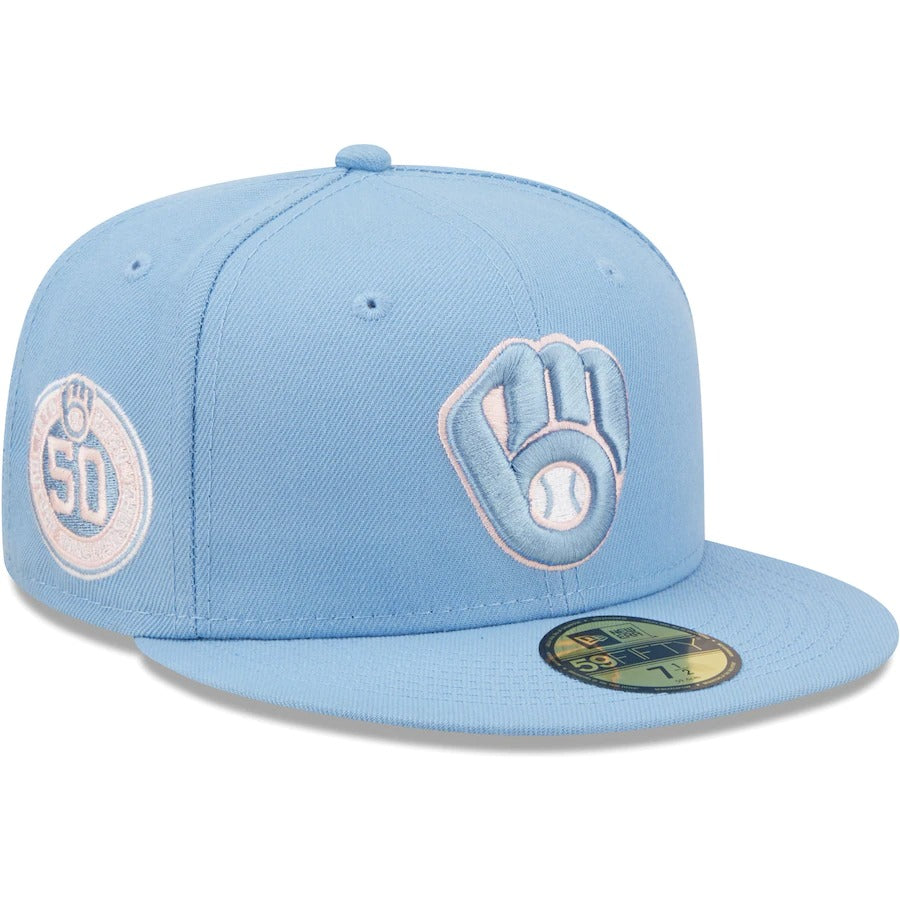 New Era Milwaukee Brewers Light Blue 50th Anniversary 59FIFTY Fitted Hat