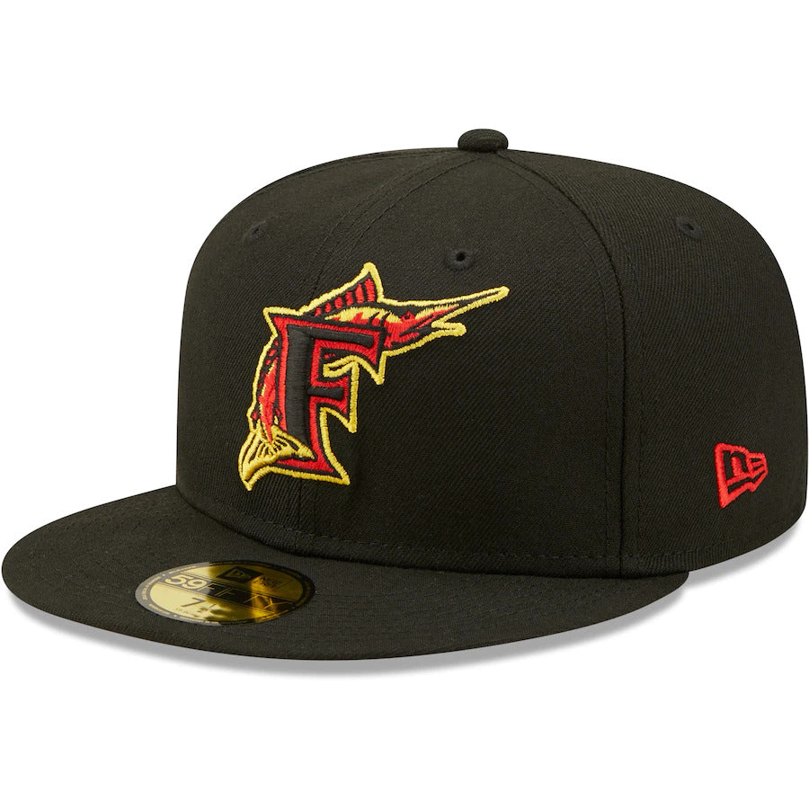 New Era Black Miami Marlins 1997 World Series Gold Undervisor 59FIFTY Fitted Hat