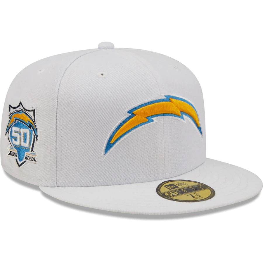 New Era Los Angeles Chargers White Team 50th Anniversary Patch 59FIFTY Fitted Hat