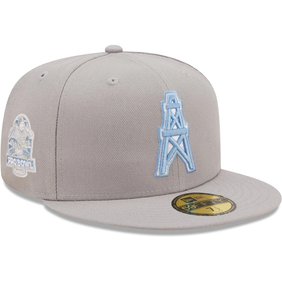 New Era Houston Oilers Gray 1983 Pro Bowl Sky Blue Undervisor Gridiron Classics 59FIFTY Fitted Hat