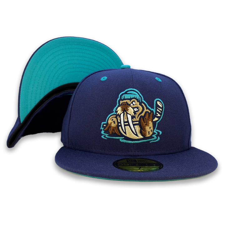 New Era James Bay Tuskers Navy Walrus Teal Undervisor 59FIFTY Fitted Hat