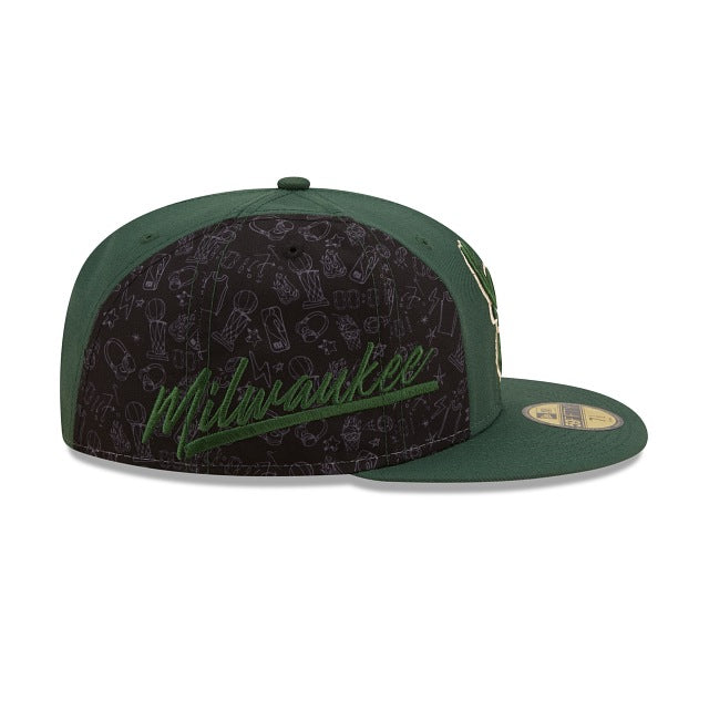 New Era Milwaukee Bucks Side City Doodle 2022 59fifty Fitted Hat