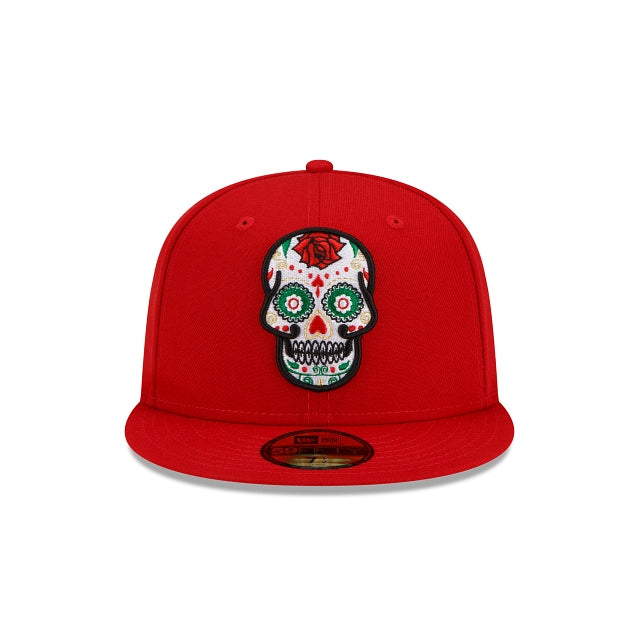 New Era Sugar Skull Day Of The Dead Scarlet 59Fifty Fitted Hat